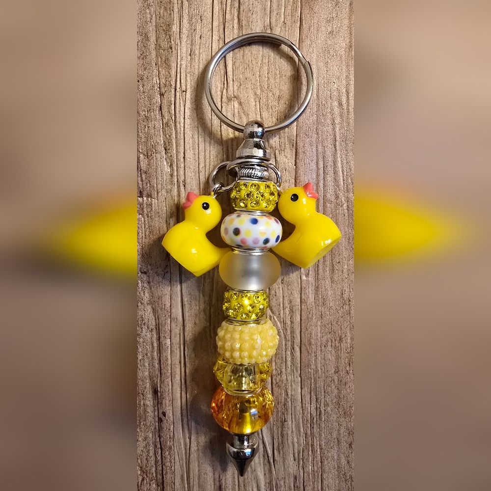 Yellow Ducky Beaded Bar Keychain Purse Charm